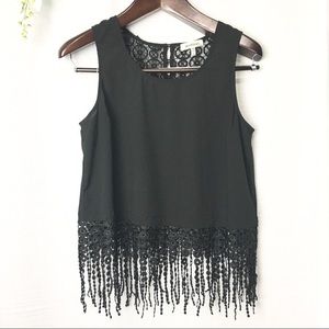 Monteau Boho Black Fringe Tank Top